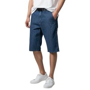 True Religion Men's Relax Taper Logan Denim Shorts Dark Washed Belted Size 27